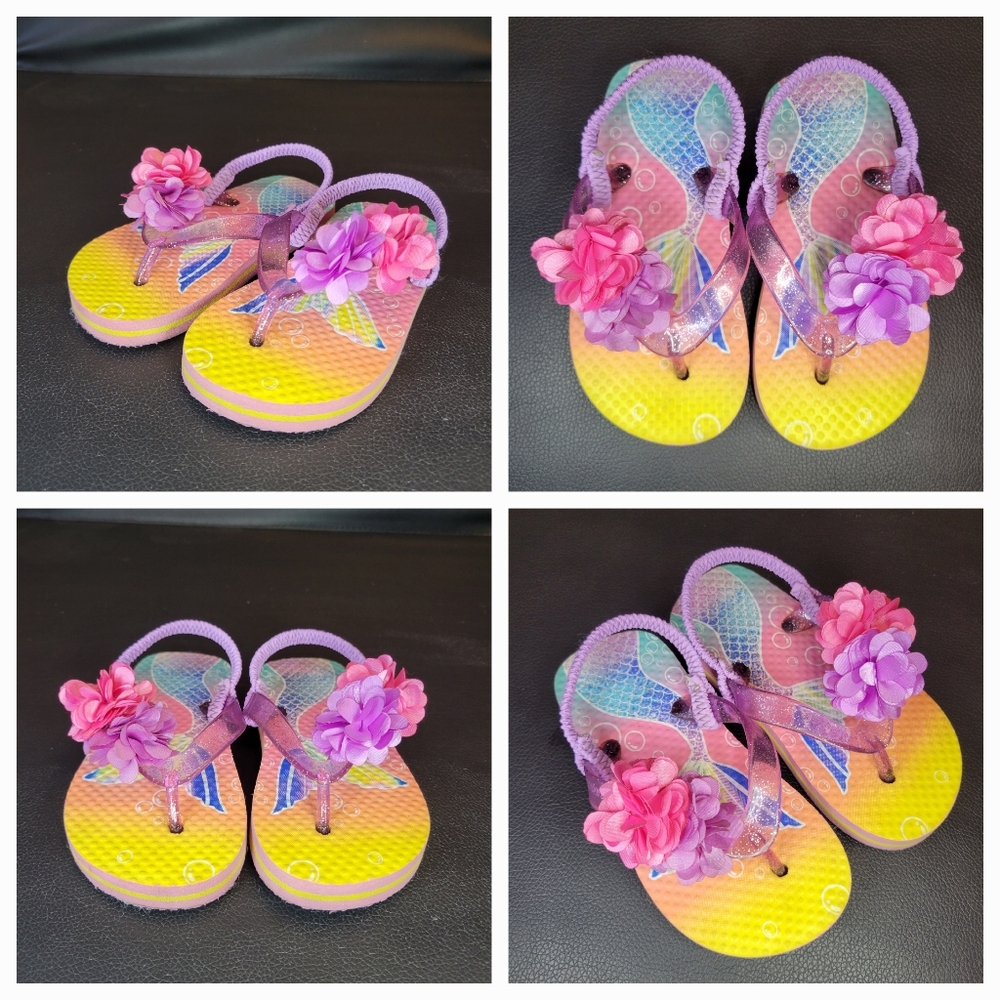 Toddler Girls Mermaid And Flowers Flip Slop Sandals